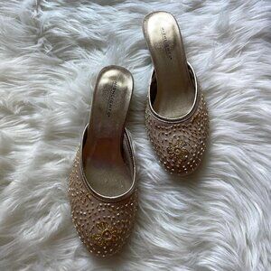Y2K Cream Embellished Kitten Mules